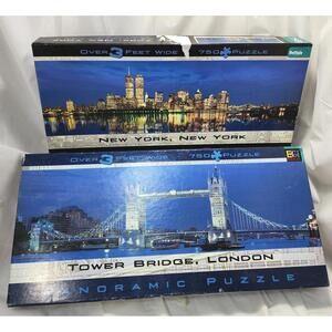 Vtg NY Trade Center Twin Towers London Bridge Jigsaw Puzzle 750 Pcs Panoramic